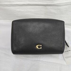 Coach Black Leather Cosmetic Bag with Gold Accent